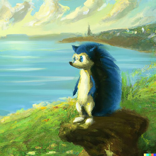 DALL·E 2023-03-22 19.48.48 - painting of the sonic the hedgehog in the style of Caspar David Friedrichs