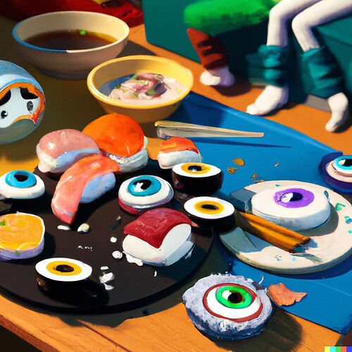 DALL·E 2022-08-21 11.35.13 - wasted community sushi party, digital art