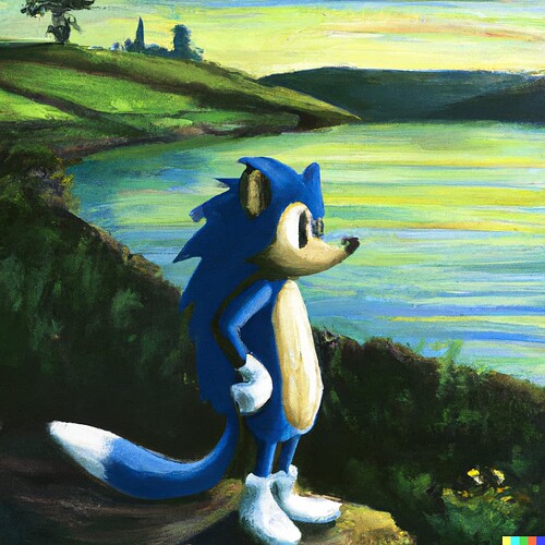 DALL·E 2023-03-22 19.48.57 - painting of the sonic the hedgehog in the style of Caspar David Friedrichs