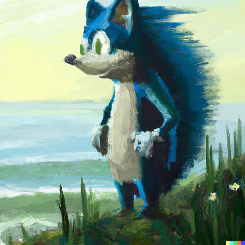 DALL·E 2023-03-22 19.49.02 - painting of the sonic the hedgehog in the style of Caspar David Friedrichs